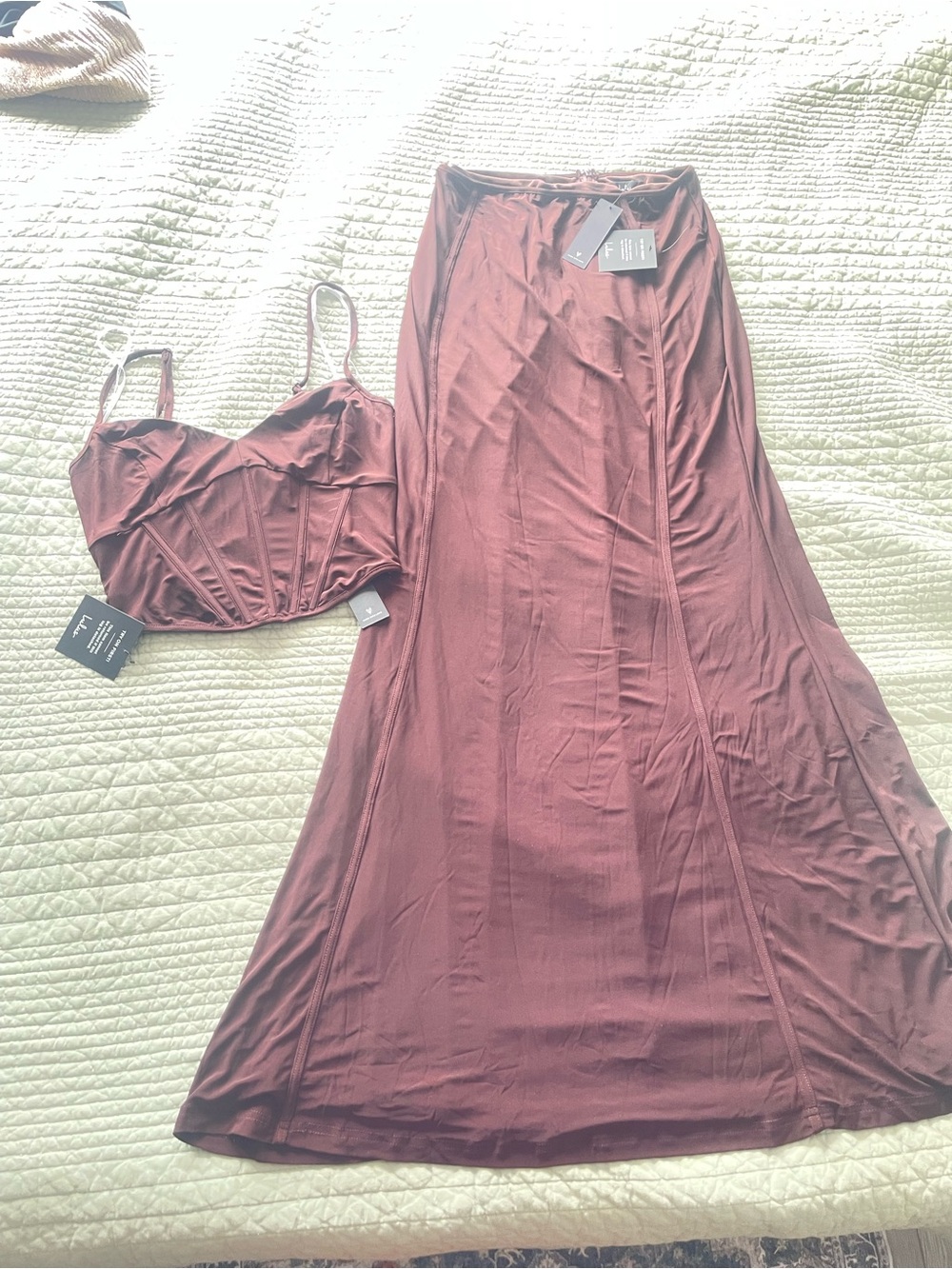 Lulus Skyela Dark Brown Bustier Two-Piece Maxi Dress.  Medium top Large skirt - Picture 5 of 9